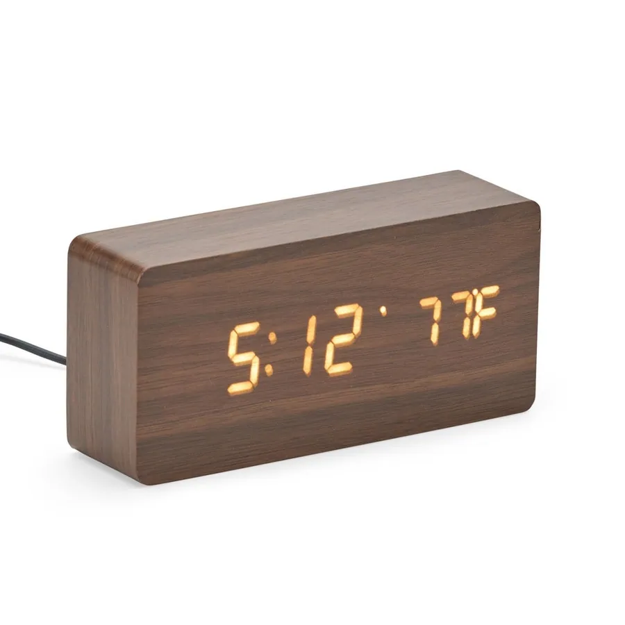 Relógio Despertador de Madeira Com Painel LED